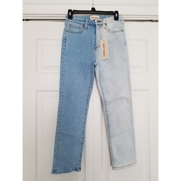 Driftwood High-Rise Straight Leg Cropped Color-block Jeans Women's Size 25 - Picture 1 of 11